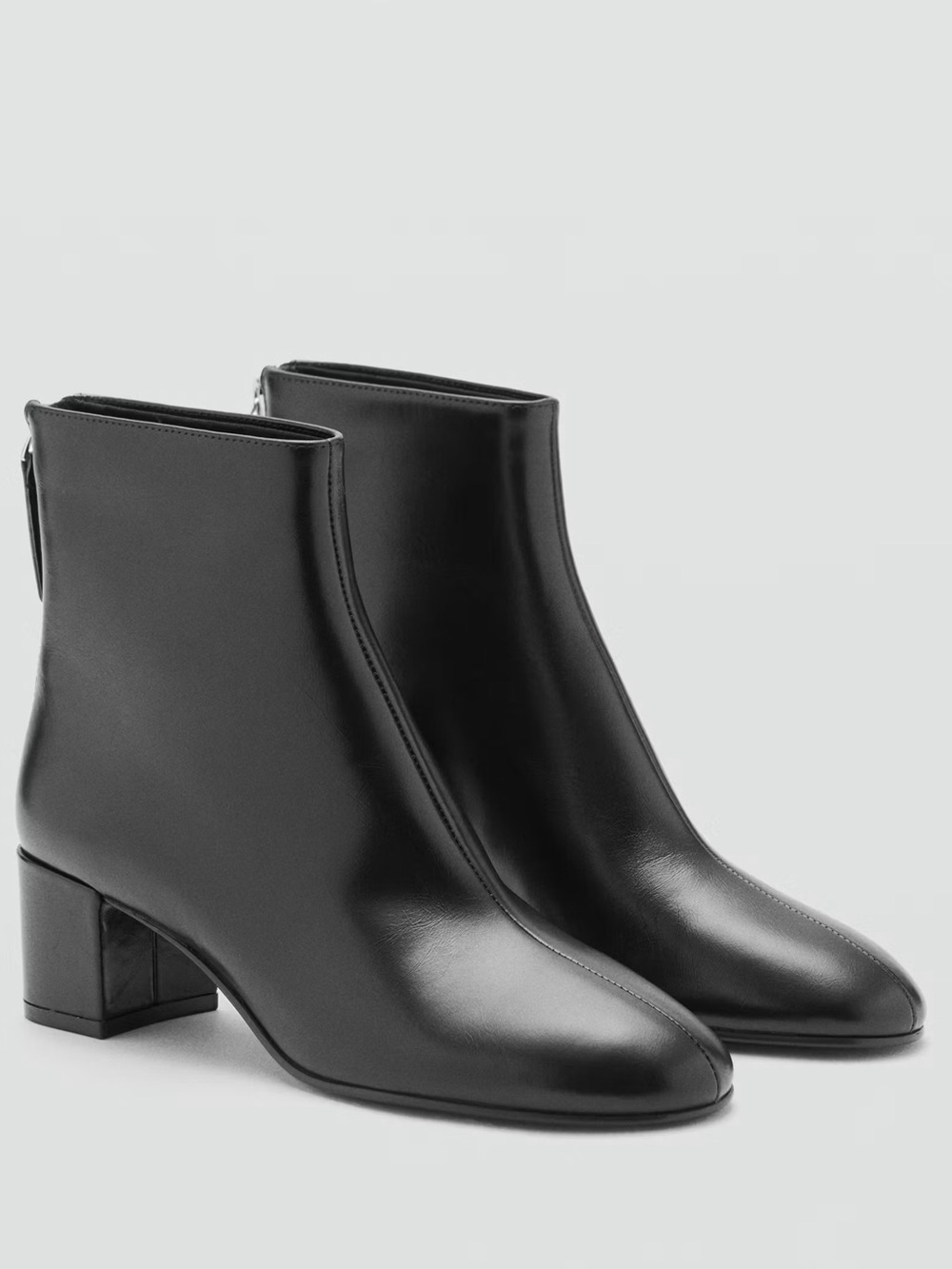 MANGO Claro block heel round toe leather ankle boot